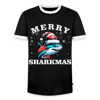 Merry Sharkmas - Weihnachten - Männer Kontrast-T-Shirt - Schwarz/Weiß - Vorne - AI Model Female 172 light (172cm) & AI Model Male 178 light (178cm)