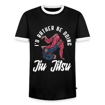 I'd rather do Jiu Jitsu - Men's Ringer Shirt - black/white - Front - AI Model Female 172 light (172cm) & AI Model Male 178 light (178cm)