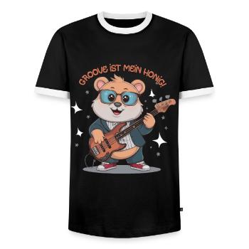 Bär mit Bass Gitarre - Groove ist mein Honig - Männer Kontrast-T-Shirt - Schwarz/Weiß - Vorne - AI Model Female 172 light (172cm) & AI Model Male 178 light (178cm)