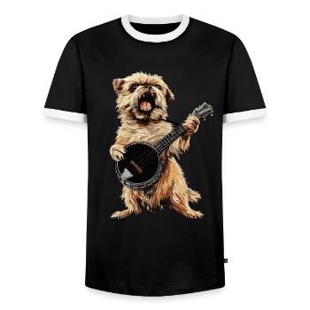 Brussels Griffon Dog Joueur de banjo bluegrass - T-shirt contrasté Homme - noir/blanc - Devant - AI Model Female 172 light (172cm) & AI Model Male 178 light (178cm)