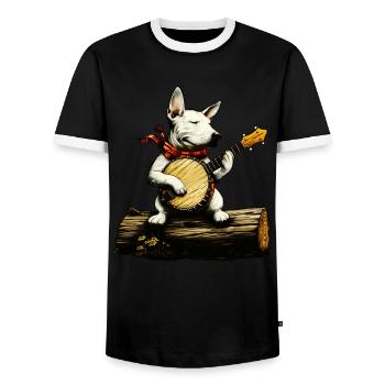 Bullterrier Hund Bluegrass Banjo Spieler - Männer Kontrast-T-Shirt - Schwarz/Weiß - Vorne - AI Model Female 172 light (172cm) & AI Model Male 178 light (178cm)