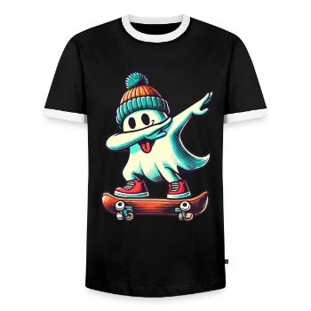 Planche à roulettes Dab Ghost Drôle Halloween Streetwear - T-shirt contrasté Homme - noir/blanc - Devant - AI Model Female 172 light (172cm) & AI Model Male 178 light (178cm)