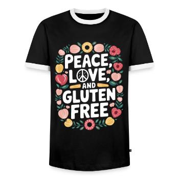 Peace, love and gluten-free - Men's Ringer Shirt - black/white - Front - AI Model Female 172 light (172cm) & AI Model Male 178 light (178cm)