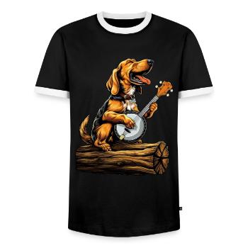 Coonhound Dog Joueur de banjo bluegrass - T-shirt contrasté Homme - noir/blanc - Devant - AI Model Female 172 light (172cm) & AI Model Male 178 light (178cm)