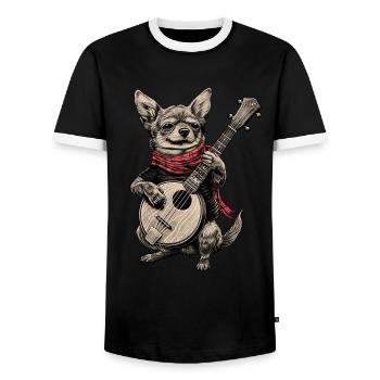 Chihuahua chien Bluegrass Joueur de banjo - T-shirt contrasté Homme - noir/blanc - Devant - AI Model Female 172 light (172cm) & AI Model Male 178 light (178cm)