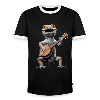 Gecko à crête Lézard Joueur de banjo Bluegrass - T-shirt contrasté Homme - noir/blanc - Devant - AI Model Female 172 light (172cm) & AI Model Male 178 light (178cm)