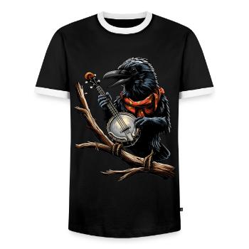 Crow Raven Bluegrass Banjo Player - Men's Ringer Shirt - black/white - Front - AI Model Female 172 light (172cm) & AI Model Male 178 light (178cm)