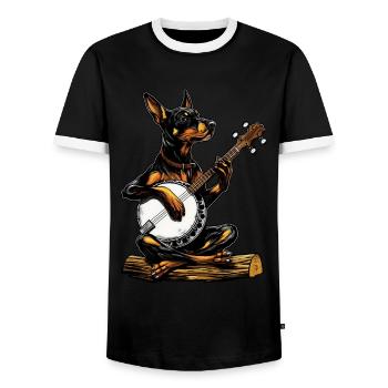 Doberman Chien Joueur de Banjo Bluegrass - T-shirt contrasté Homme - noir/blanc - Devant - AI Model Female 172 light (172cm) & AI Model Male 178 light (178cm)