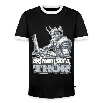 Viking Databaseadministra-thor Nerdy - Men's Ringer Shirt - black/white - Front - AI Model Female 172 light (172cm) & AI Model Male 178 light (178cm)