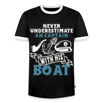 Boat Captain Funny Boat Sailing Lake Boater - Men's Ringer Shirt - black/white - Front - AI Model Female 172 light (172cm) & AI Model Male 178 light (178cm)