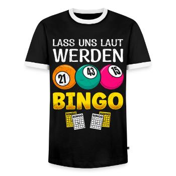 Bingo Players LET'S GET LOUD BINGO Fun - Men's Ringer Shirt - black/white - Front - AI Model Female 172 light (172cm) & AI Model Male 178 light (178cm)