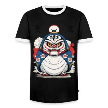 Esthétique japonaise Daruma Yokai Design - T-shirt contrasté Homme - noir/blanc - Devant - AI Model Female 172 light (172cm) & AI Model Male 178 light (178cm)