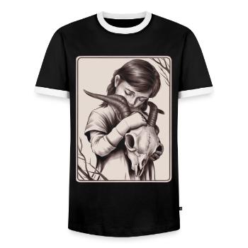 Hidden Darkness – Girl with Demon Skull - Men's Ringer Shirt - black/white - Front - AI Model Female 172 light (172cm) & AI Model Male 178 light (178cm)
