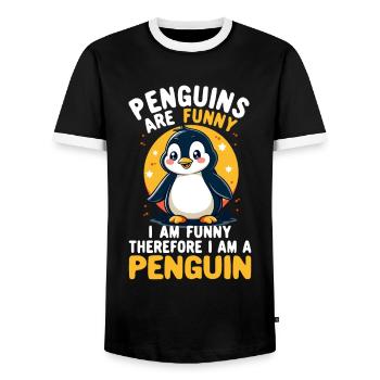 Penguin, Funny, Penguins Are Funny, Penguin - Men's Ringer Shirt - black/white - Front - AI Model Female 172 light (172cm) & AI Model Male 178 light (178cm)