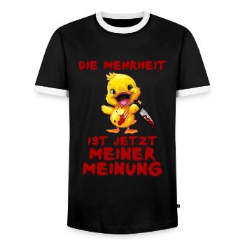 La majorité de mon avis Canard au couteau Halloween - T-shirt contrasté Homme - noir/blanc - Devant - AI Model Female 172 light (172cm) & AI Model Male 178 light (178cm)