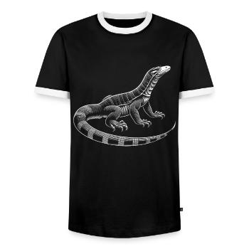 Komodowaran Waraneidechse - Männer Kontrast-T-Shirt - Schwarz/Weiß - Vorne - AI Model Female 172 light (172cm) & AI Model Male 178 light (178cm)