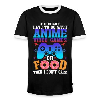Anime Video Games or Food Manga Otaku Japanese - Men's Ringer Shirt - black/white - Front - AI Model Female 172 light (172cm) & AI Model Male 178 light (178cm)
