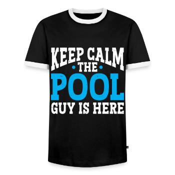 Nettoyeur de piscine Restez calme Le gars de la piscine est là - T-shirt contrasté Homme - noir/blanc - Devant - AI Model Female 172 light (172cm) & AI Model Male 178 light (178cm)