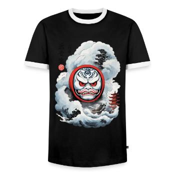 Esthétique japonaise Daruma Yokai Streetwear - T-shirt contrasté Homme - noir/blanc - Devant - AI Model Female 172 light (172cm) & AI Model Male 178 light (178cm)