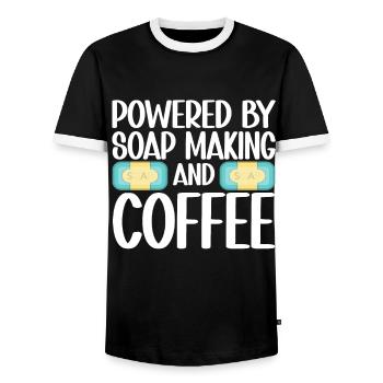 Soap Making Soap Maker - Men's Ringer Shirt - black/white - Front - AI Model Female 172 light (172cm) & AI Model Male 178 light (178cm)