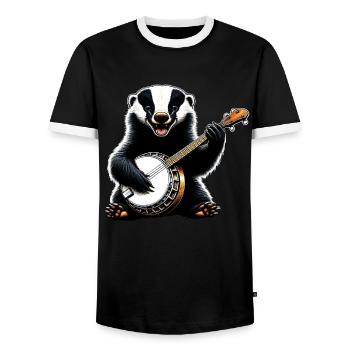 Honey Badger Ratel Bluegrass Banjo Spieler - Männer Kontrast-T-Shirt - Schwarz/Weiß - Vorne - AI Model Female 172 light (172cm) & AI Model Male 178 light (178cm)