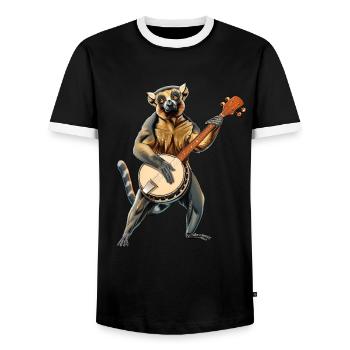 Lemur Ringtail Joueur de banjo bluegrass - T-shirt contrasté Homme - noir/blanc - Devant - AI Model Female 172 light (172cm) & AI Model Male 178 light (178cm)