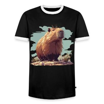 Capybaras Capybara - T-shirt contrasté Homme - noir/blanc - Devant - AI Model Female 172 light (172cm) & AI Model Male 178 light (178cm)