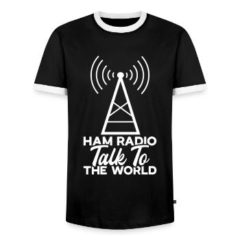 Ham Radio Amateur Radio Amateur Radio - Men's Ringer Shirt - black/white - Front - AI Model Female 172 light (172cm) & AI Model Male 178 light (178cm)
