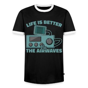 Ham Radio Amateur Radio Amateur Radio - Men's Ringer Shirt - black/white - Front - AI Model Female 172 light (172cm) & AI Model Male 178 light (178cm)