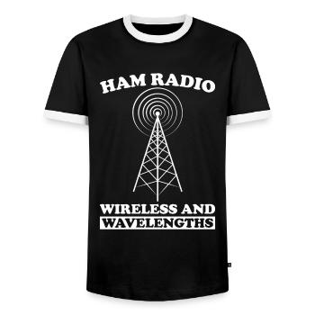 Ham Radio Amateur Radio Amateur Radio - Men's Ringer Shirt - black/white - Front - AI Model Female 172 light (172cm) & AI Model Male 178 light (178cm)