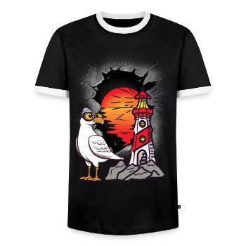 Funny Seagull Lighthouse Sailor Maritime Kids Lake - Men's Ringer Shirt - black/white - Front - AI Model Female 172 light (172cm) & AI Model Male 178 light (178cm)