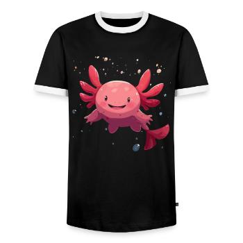 Cute Kawaii Axolotl Underwater for Fans - Men's Ringer Shirt - black/white - Front - AI Model Female 172 light (172cm) & AI Model Male 178 light (178cm)
