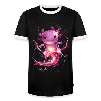 Glowing Axolotl with Magic Electricity - Men's Ringer Shirt - black/white - Front - AI Model Female 172 light (172cm) & AI Model Male 178 light (178cm)