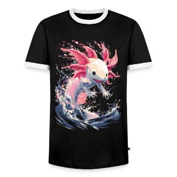 Kraftvoller Axolotl in den Wellen für Axolotl-Fans - Männer Kontrast-T-Shirt - Schwarz/Weiß - Vorne - AI Model Female 172 light (172cm) & AI Model Male 178 light (178cm)