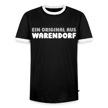 German city of Warendorf, North Rhine-Westphalia - Men's Ringer Shirt - black/white - Front - AI Model Female 172 light (172cm) & AI Model Male 178 light (178cm)