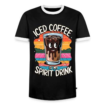 Iced Coffee Is My Spirit Drink Retro - Men's Ringer Shirt - black/white - Front - AI Model Female 172 light (172cm) & AI Model Male 178 light (178cm)