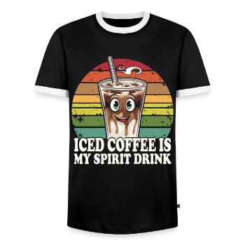 Le café glacé est ma boisson préférée - T-shirt contrasté Homme - noir/blanc - Devant - AI Model Female 172 light (172cm) & AI Model Male 178 light (178cm)