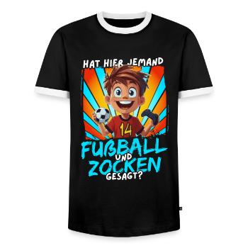 Football and Gaming Birthday Boy 14 Years - Men's Ringer Shirt - black/white - Front - AI Model Female 172 light (172cm) & AI Model Male 178 light (178cm)