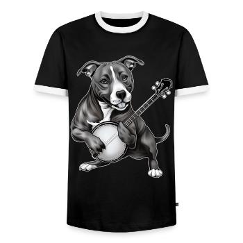 Pitbull Pittie Hund Bluegrass Banjo Spieler - Männer Kontrast-T-Shirt - Schwarz/Weiß - Vorne - AI Model Female 172 light (172cm) & AI Model Male 178 light (178cm)