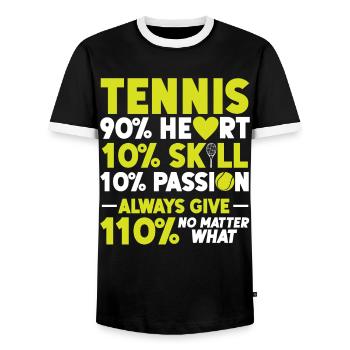 Drôle de joueur de tennis Raquette Tennis - T-shirt contrasté Homme - noir/blanc - Devant - AI Model Female 172 light (172cm) & AI Model Male 178 light (178cm)