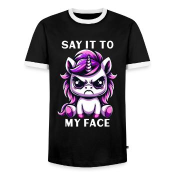 Dis-le-moi en face - T-shirt contrasté Homme - noir/blanc - Devant - AI Model Female 172 light (172cm) & AI Model Male 178 light (178cm)