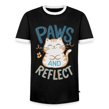 Paws and Reflection Yoga Meditation Cat - Men's Ringer Shirt - black/white - Front - AI Model Female 172 light (172cm) & AI Model Male 178 light (178cm)