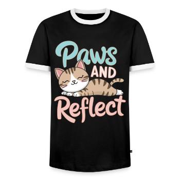 Pattes Et Réfléchir Yoga Méditation Pleine Conscience Chat - T-shirt contrasté Homme - noir/blanc - Devant - AI Model Female 172 light (172cm) & AI Model Male 178 light (178cm)