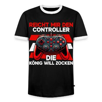 Hands me the controller, the queen wants to play - Men's Ringer Shirt - black/white - Front - AI Model Female 172 light (172cm) & AI Model Male 178 light (178cm)
