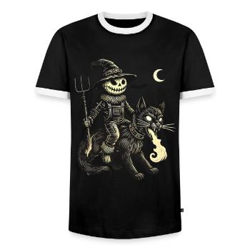 Creepy Devil Cat Dark Cat Rider - Men's Ringer Shirt - black/white - Front - AI Model Female 172 light (172cm) & AI Model Male 178 light (178cm)