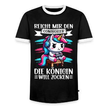 Elle me tend la manette, la reine veut jouer - T-shirt contrasté Homme - noir/blanc - Devant - AI Model Female 172 light (172cm) & AI Model Male 178 light (178cm)