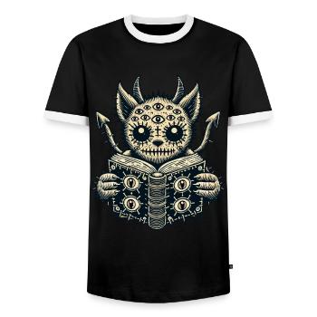 Goth Cat Devilish Demons Cat Horror Cat - Men's Ringer Shirt - black/white - Front - AI Model Female 172 light (172cm) & AI Model Male 178 light (178cm)