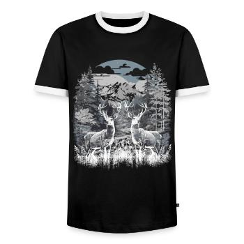 Hirsche Österreich Natur Wanderung Wandern Urlaub - Männer Kontrast-T-Shirt - Schwarz/Weiß - Vorne - AI Model Female 172 light (172cm) & AI Model Male 178 light (178cm)