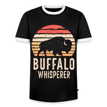Buffalo Whisperer - Männer Kontrast-T-Shirt - Schwarz/Weiß - Vorne - AI Model Female 172 light (172cm) & AI Model Male 178 light (178cm)