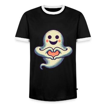 My Halloween Boo Cute Love Ghost - Men's Ringer Shirt - black/white - Front - AI Model Female 172 light (172cm) & AI Model Male 178 light (178cm)